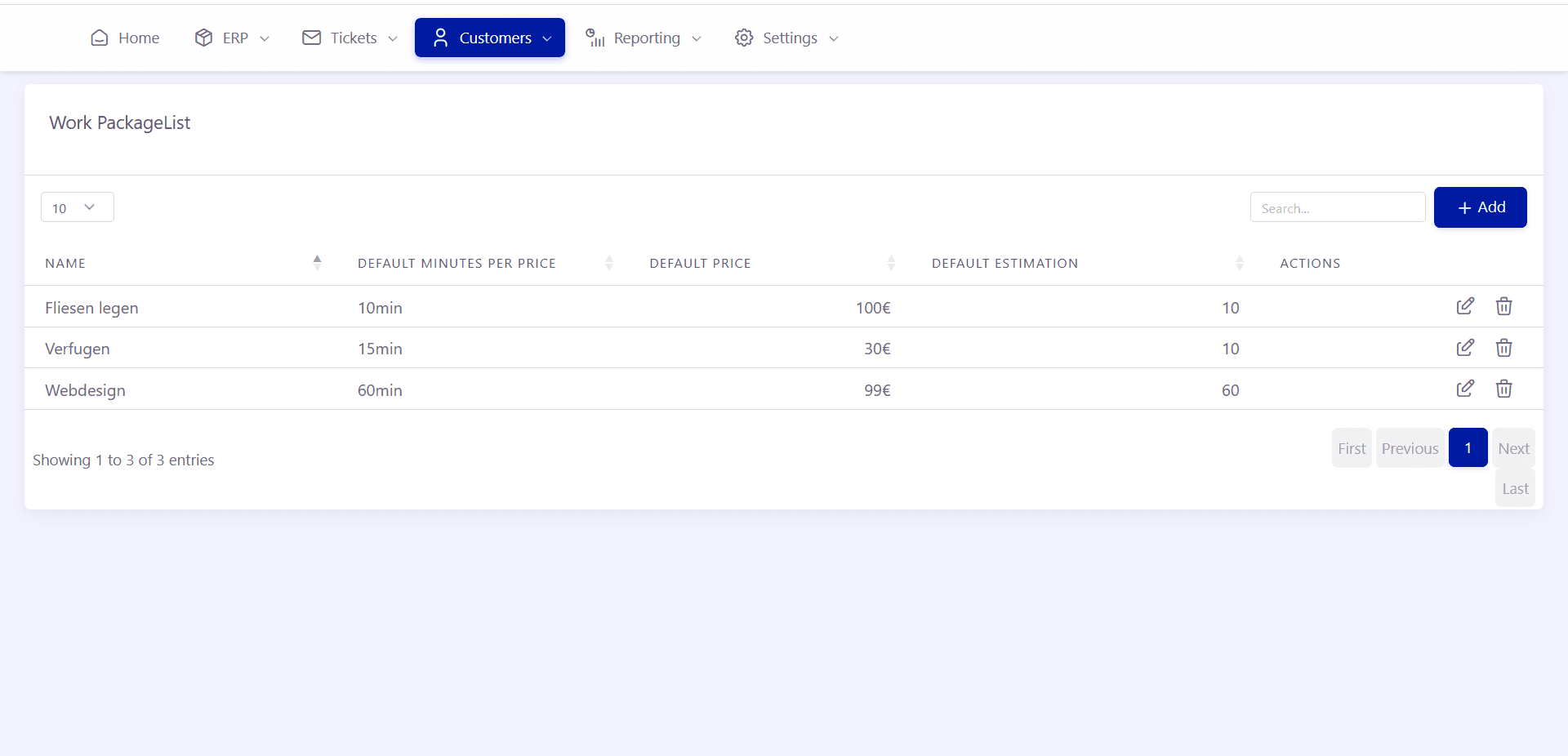 Work-Package-Verwaltung in Tickware
