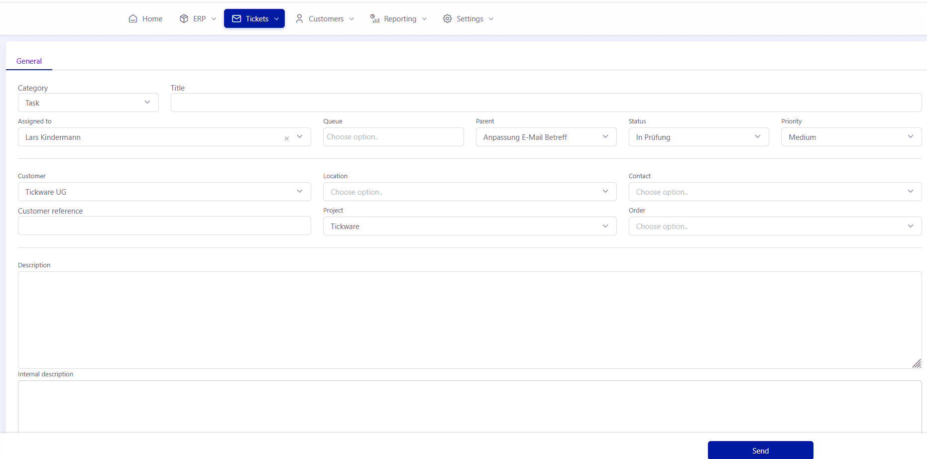Subticket-Erstellung in Tickware