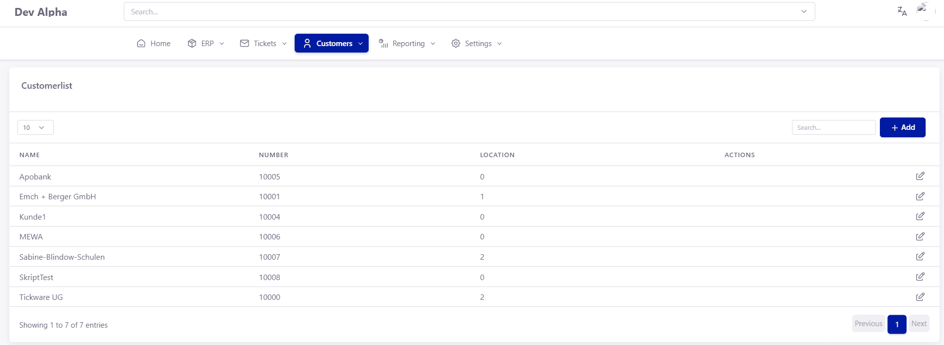 Tickware: Ansicht Customers → Customers