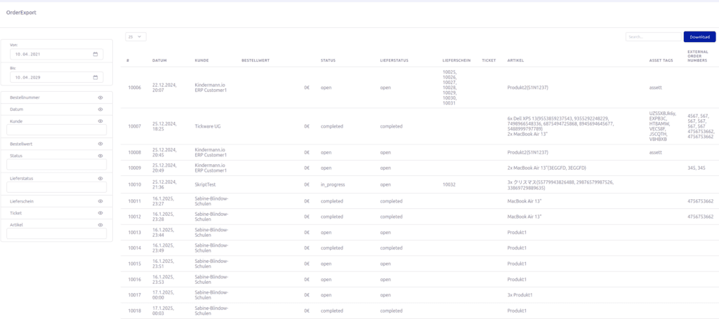 Bestell-Reporting